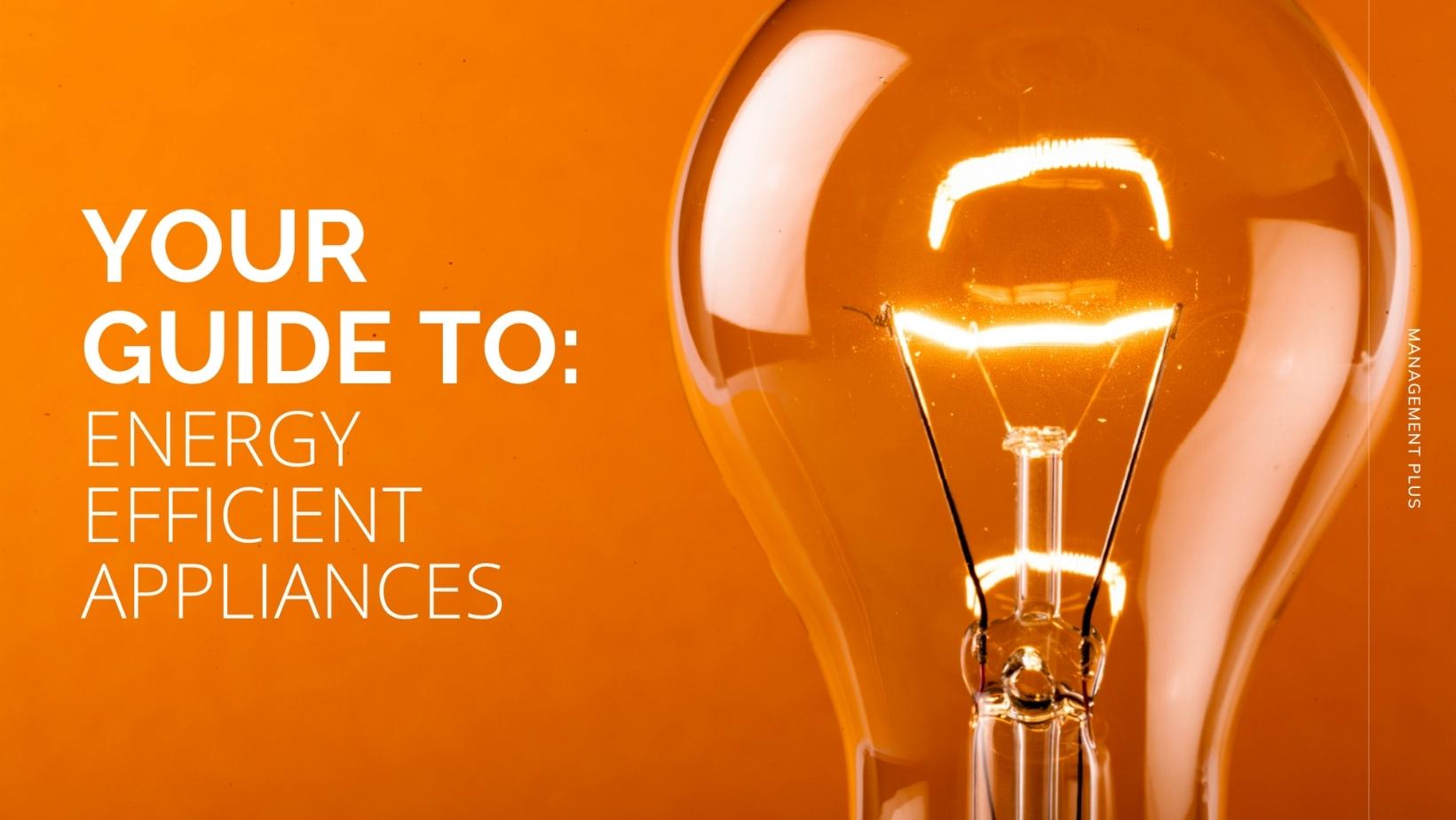 A lightbulb on an orange background. Text reads "Your guide to energy efficient appliances."